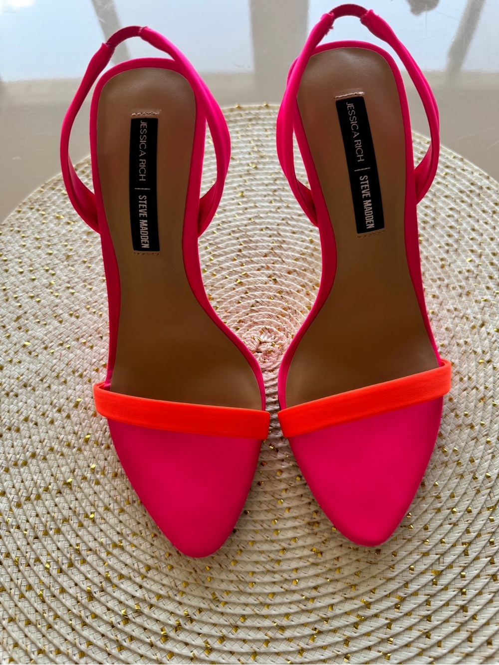 Steve Madden Neon Pink Slingback Heels with Orange Strap